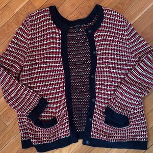 Women's Red and Navy Knit Cardigan